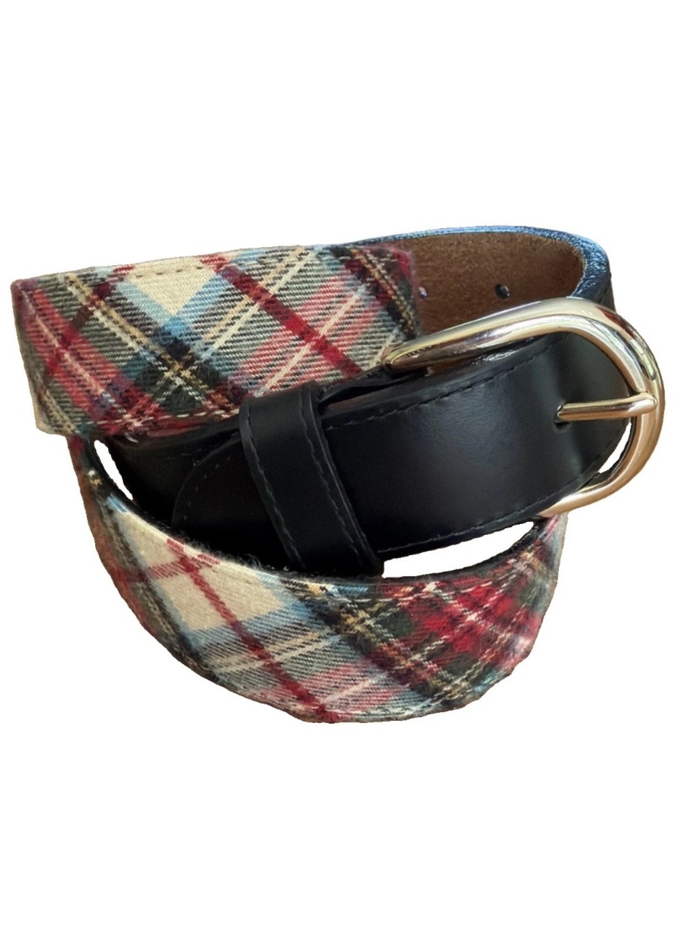 L.L.Bean Stewart Tartan Plaid Belt Medium Full Grain Leather USA Made
